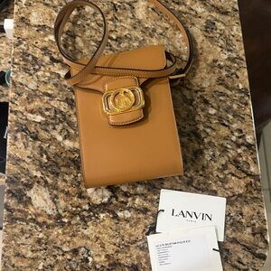 Lanvin Caramel Brown mini leather phone holder crossbody bag! NWT AMAZING!